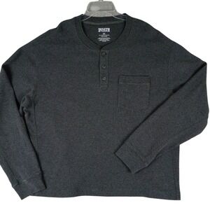 Duluth Trading Co Henley Shirt Mens 2XL Charcoal Grey Waffle‎ Knit Pocket